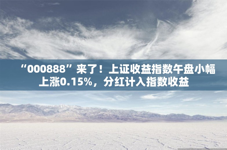 “000888”来了！上证收益指数午盘小幅上涨0.15%，分红计入指数收益