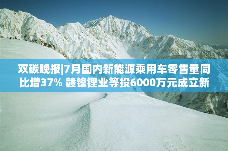 双碳晚报|7月国内新能源乘用车零售量同比增37% 赣锋锂业等投6000万元成立新公司