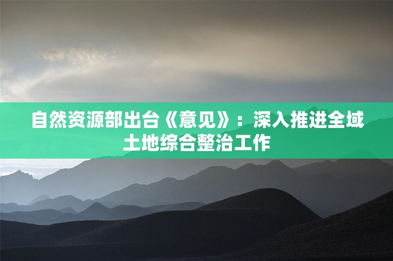 自然资源部出台《意见》：深入推进全域土地综合整治工作