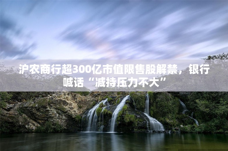 沪农商行超300亿市值限售股解禁，银行喊话“减持压力不大”