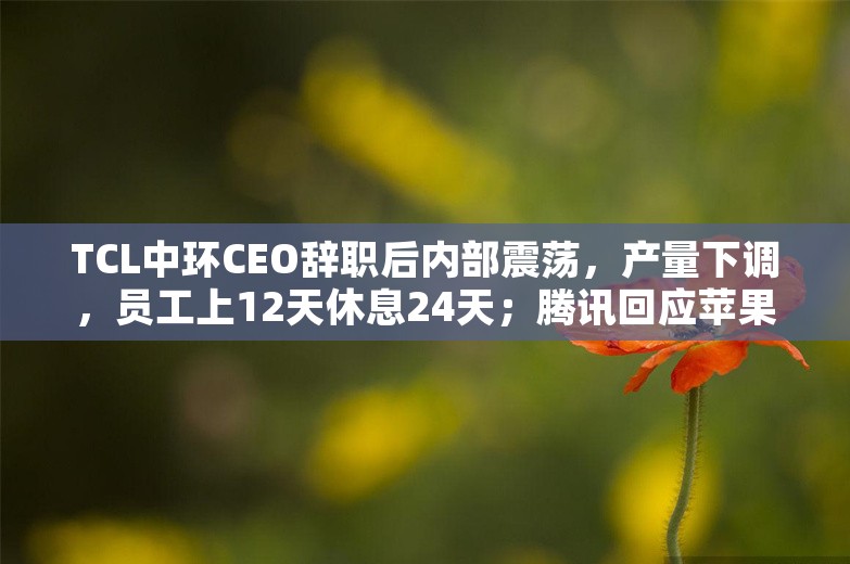 TCL中环CEO辞职后内部震荡，产量下调，员工上12天休息24天；腾讯回应苹果税：希望实现三赢；影石Insta360创始人再发声丨雷峰早报