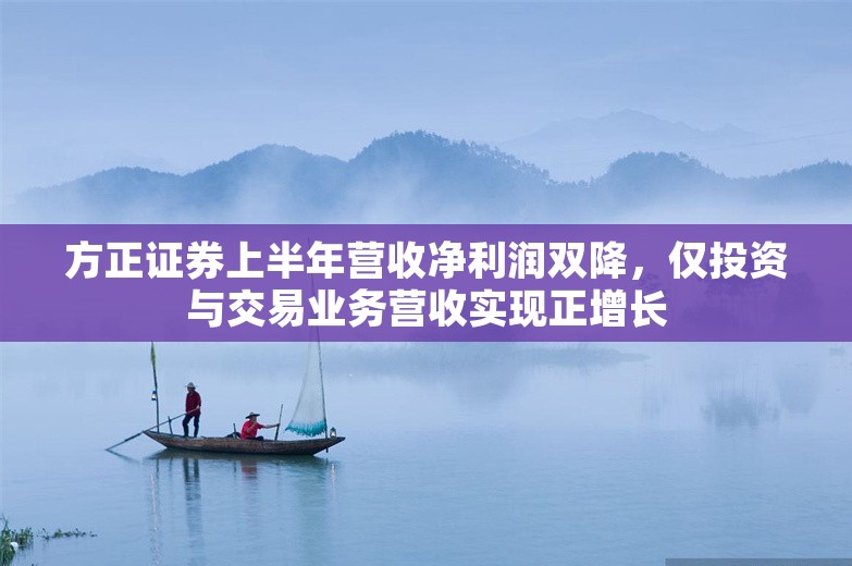 方正证券上半年营收净利润双降，仅投资与交易业务营收实现正增长