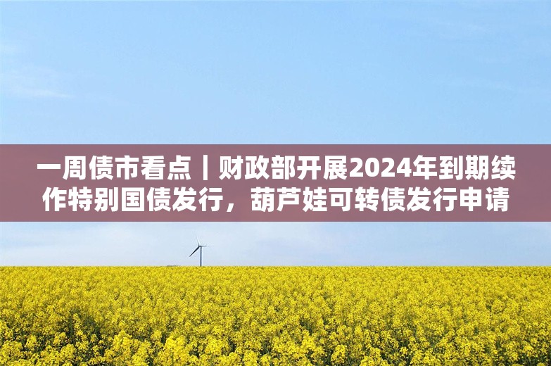 一周债市看点｜财政部开展2024年到期续作特别国债发行，葫芦娃可转债发行申请未获通过