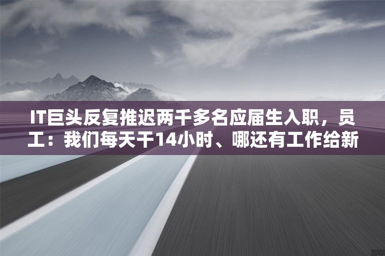 IT巨头反复推迟两千多名应届生入职，员工：我们每天干14小时、哪还有工作给新人；段永平称还是看不懂拼多多；蔡浩宇劝游戏开发转行丨雷峰早报