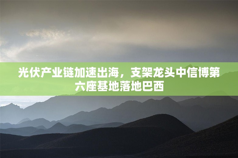 光伏产业链加速出海，支架龙头中信博第六座基地落地巴西