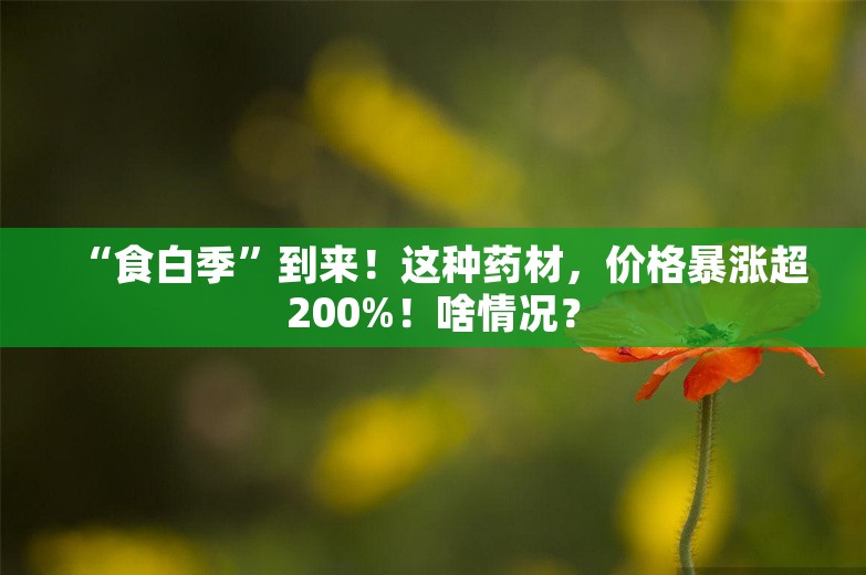 “食白季”到来！这种药材，价格暴涨超200%！啥情况？