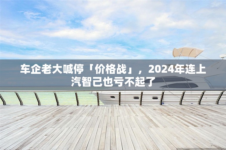 车企老大喊停「价格战」，2024年连上汽智己也亏不起了