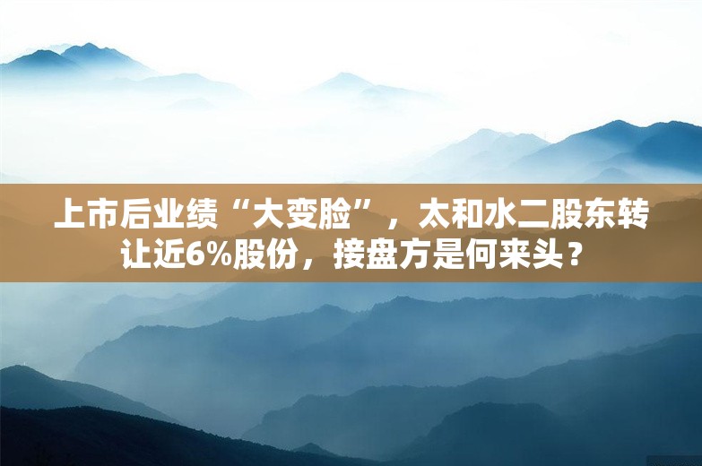 上市后业绩“大变脸”，太和水二股东转让近6%股份，接盘方是何来头？