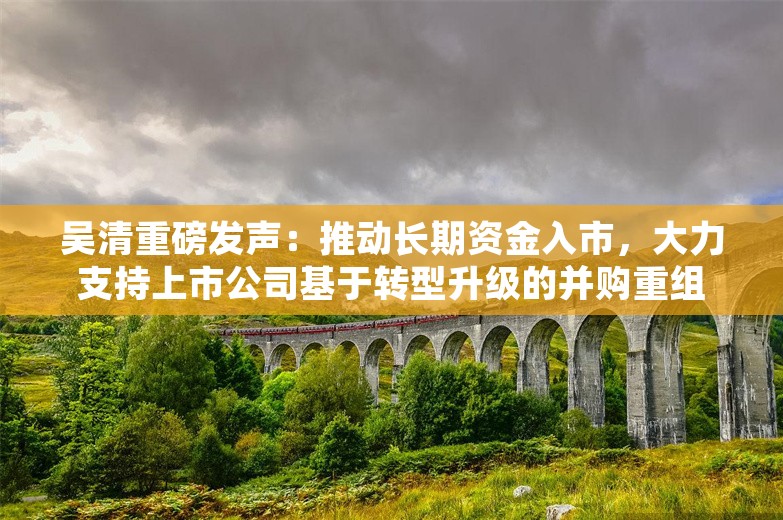 吴清重磅发声：推动长期资金入市，大力支持上市公司基于转型升级的并购重组