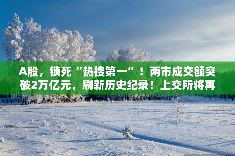 A股，锁死“热搜第一”！两市成交额突破2万亿元，刷新历史纪录！上交所将再次全网测试