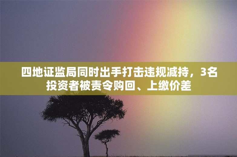 四地证监局同时出手打击违规减持，3名投资者被责令购回、上缴价差