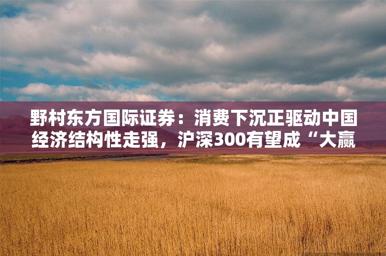 野村东方国际证券：消费下沉正驱动中国经济结构性走强，沪深300有望成“大赢家”