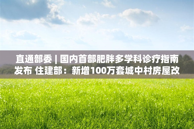 直通部委 | 国内首部肥胖多学科诊疗指南发布 住建部：新增100万套城中村房屋改造和危旧房改造