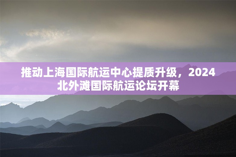 推动上海国际航运中心提质升级，2024北外滩国际航运论坛开幕