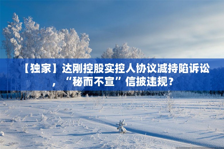 【独家】达刚控股实控人协议减持陷诉讼，“秘而不宣”信披违规？