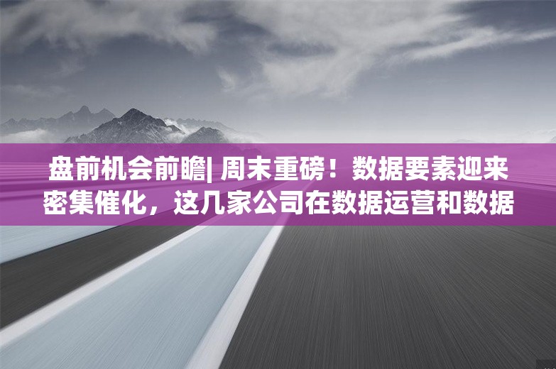 盘前机会前瞻| 周末重磅！数据要素迎来密集催化，这几家公司在数据运营和数据确权方面优势明显（附概念股）