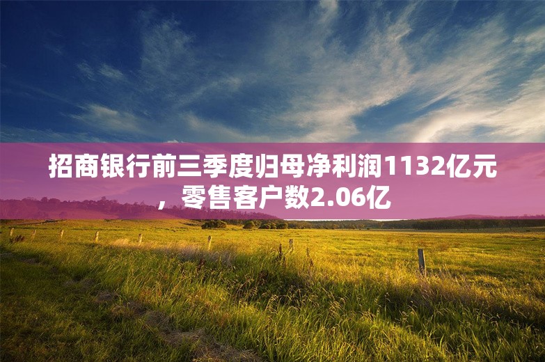 招商银行前三季度归母净利润1132亿元，零售客户数2.06亿