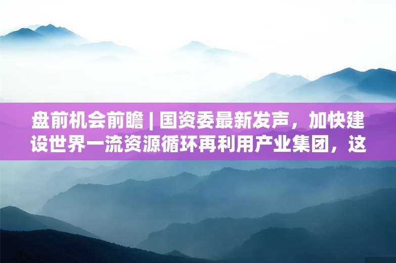 盘前机会前瞻 | 国资委最新发声，加快建设世界一流资源循环再利用产业集团，这几家公司在固废一体化处理方面国内领先（附概念股）