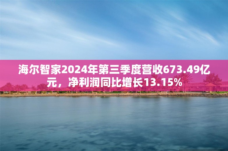 海尔智家2024年第三季度营收673.49亿元，净利润同比增长13.15%