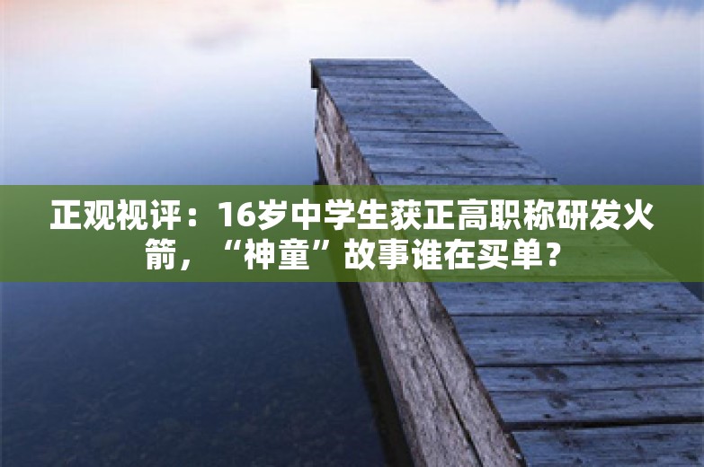 正观视评：16岁中学生获正高职称研发火箭，“神童”故事谁在买单？