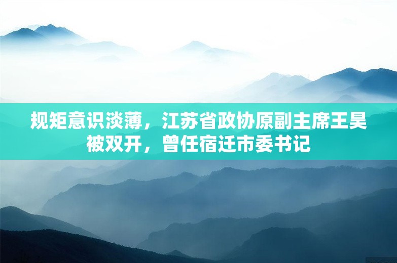 规矩意识淡薄，江苏省政协原副主席王昊被双开，曾任宿迁市委书记