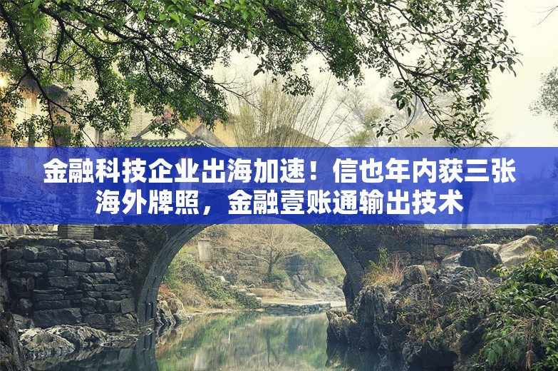 金融科技企业出海加速！信也年内获三张海外牌照，金融壹账通输出技术