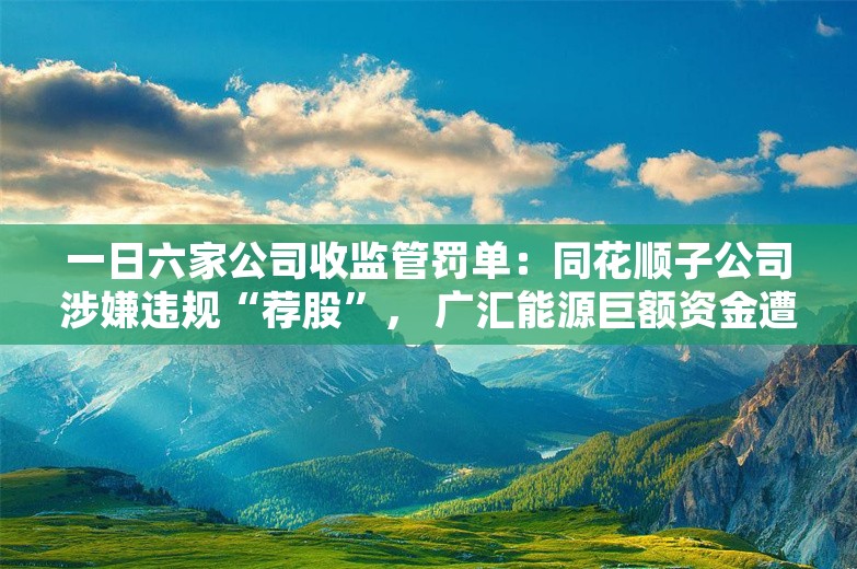 一日六家公司收监管罚单：同花顺子公司涉嫌违规“荐股”， 广汇能源巨额资金遭占用