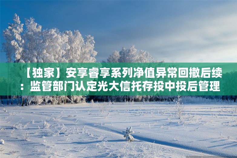 【独家】安享睿享系列净值异常回撤后续：监管部门认定光大信托存投中投后管理责任