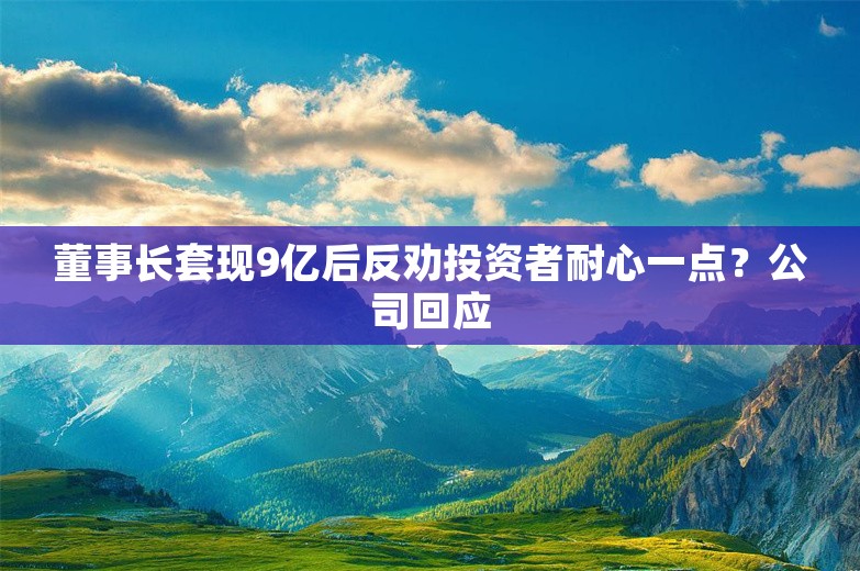 董事长套现9亿后反劝投资者耐心一点？公司回应