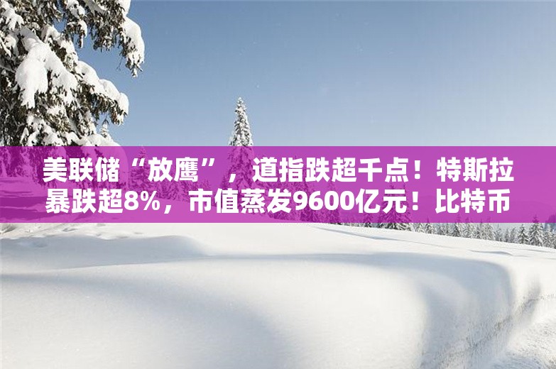 美联储“放鹰”，道指跌超千点！特斯拉暴跌超8%，市值蒸发9600亿元！比特币狂泻超6000美元，黄金跳水