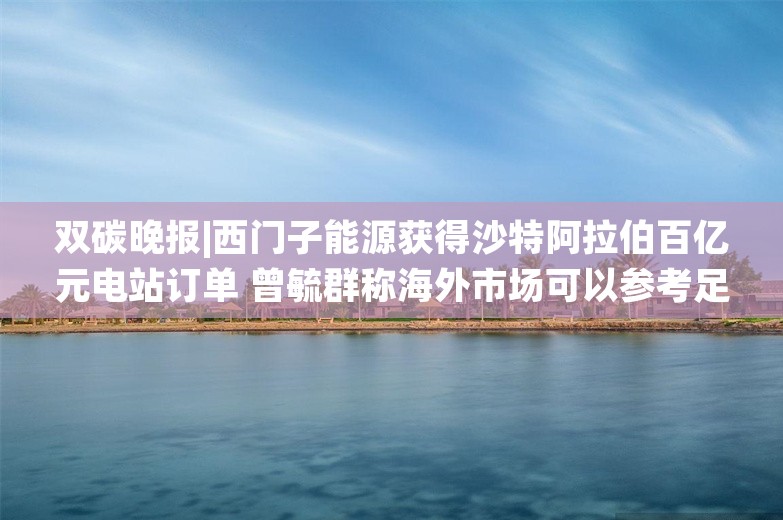 双碳晚报|西门子能源获得沙特阿拉伯百亿元电站订单 曾毓群称海外市场可以参考足球433模式