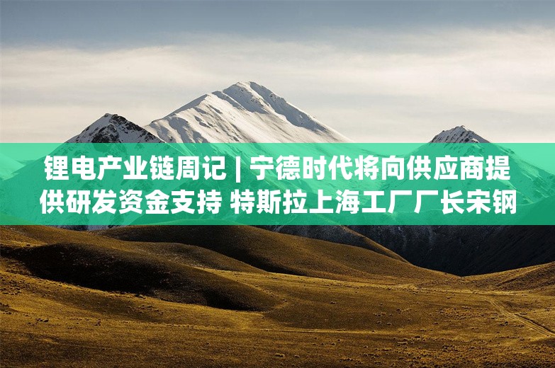 锂电产业链周记 | 宁德时代将向供应商提供研发资金支持 特斯拉上海工厂厂长宋钢加入远景