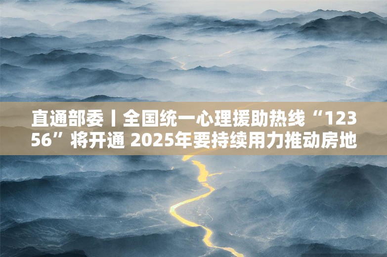 直通部委丨全国统一心理援助热线“12356”将开通 2025年要持续用力推动房地产市场止跌回稳