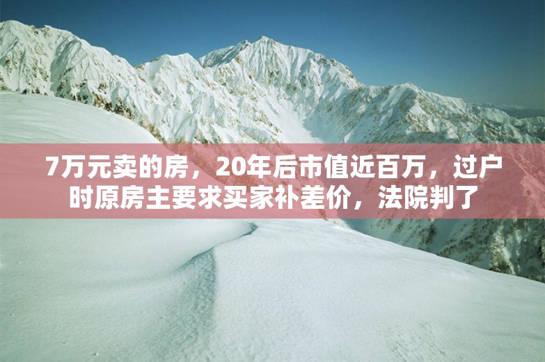 7万元卖的房，20年后市值近百万，过户时原房主要求买家补差价，法院判了