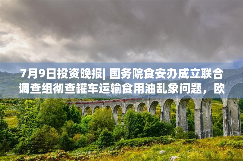 7月9日投资晚报| 国务院食安办成立联合调查组彻查罐车运输食用油乱象问题，欧菲光预计上半年净利3600-4500万元 同比扭亏为盈，北汽蓝谷预计上半年净亏损24亿元-27亿元