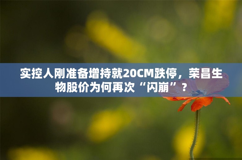 实控人刚准备增持就20CM跌停，荣昌生物股价为何再次“闪崩”？