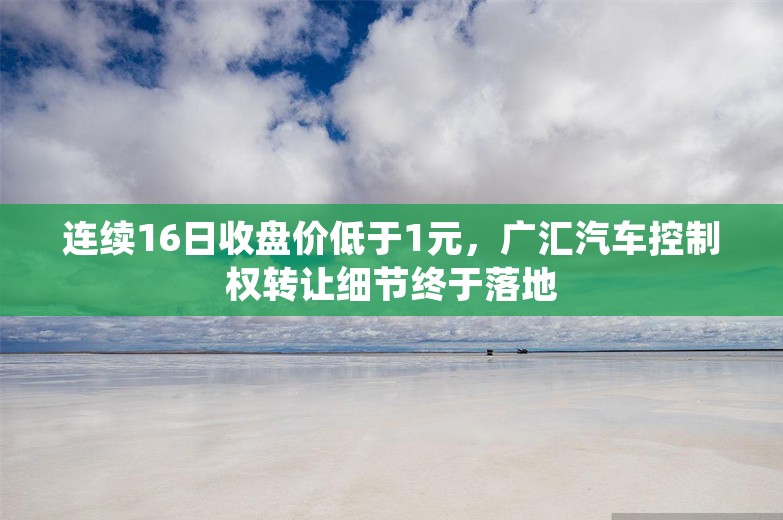 连续16日收盘价低于1元，广汇汽车控制权转让细节终于落地