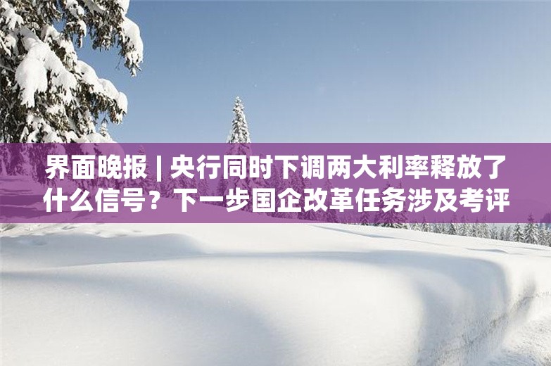 界面晚报 | 央行同时下调两大利率释放了什么信号？下一步国企改革任务涉及考评体系、自然垄断行业改革