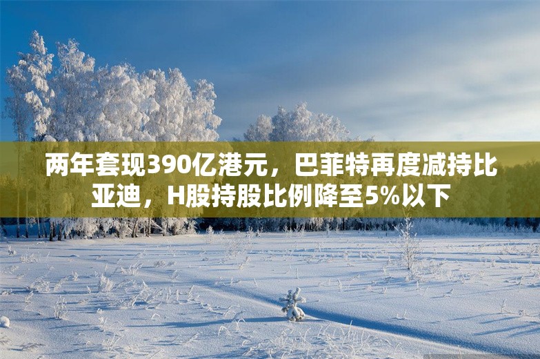 两年套现390亿港元，巴菲特再度减持比亚迪，H股持股比例降至5%以下